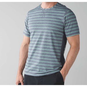 LULULEMON THE CREW DOUBLE DIP STRIPE HEATHERED GRAY AND GREEN SIZE XL